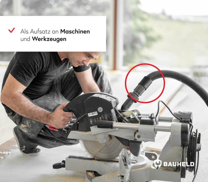 Ein Mann arbeitet mit einer Kappsäge mit Staubsaugeranschluss.