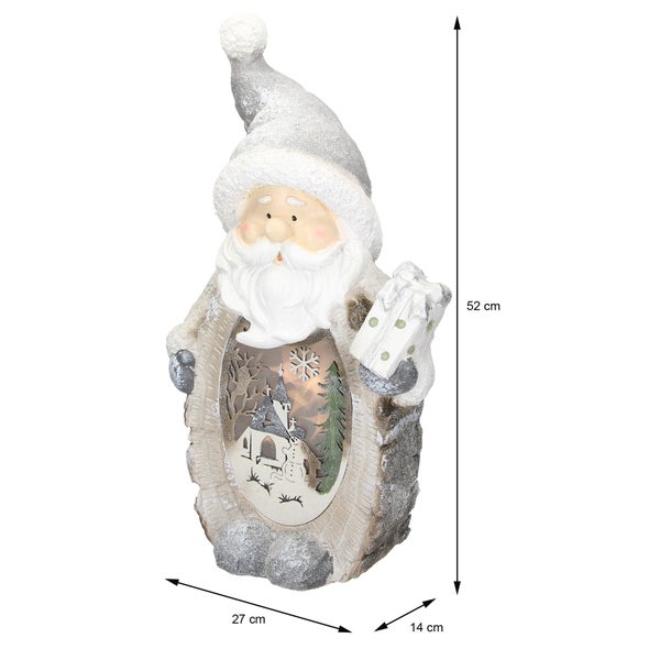 ECD Germany Weihnachtsmann Deko Figur mit LED Beleuchtung 52cm Warmweiß Weiß mit grauem Hut und Schal, Holzoptik, Batteriebetrieben, für Innen, LED-Weihnachtsdeko Weihnachtsfigur Weihnachten Tischdeko