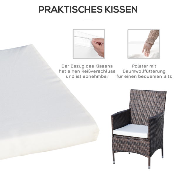 Outsunny 3-tlg. Gartenmöbel-Set, B60 x T58,5 x H89,5 cm, Metall, PE-Rattan, Polyester, Schaumstoff, braun
