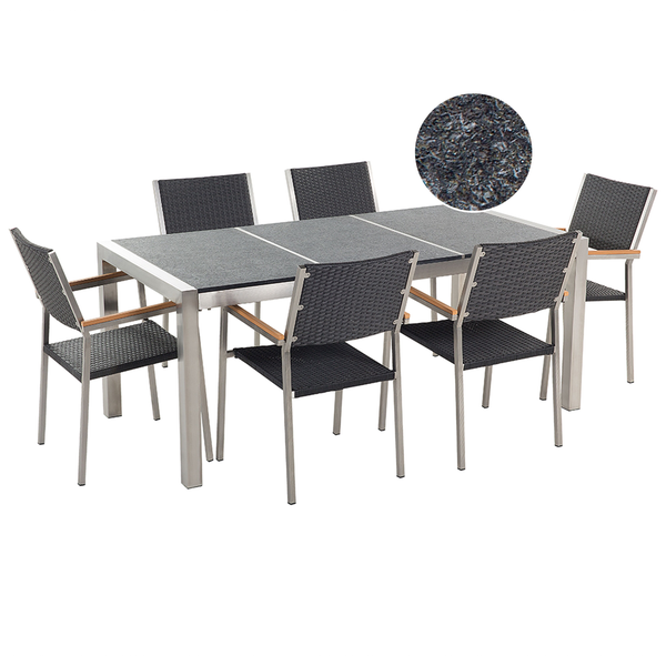 Gartenmöbel Set 6-Sitzer GROSSETO Dreifachplatte Basalt geflammter Schwarz
