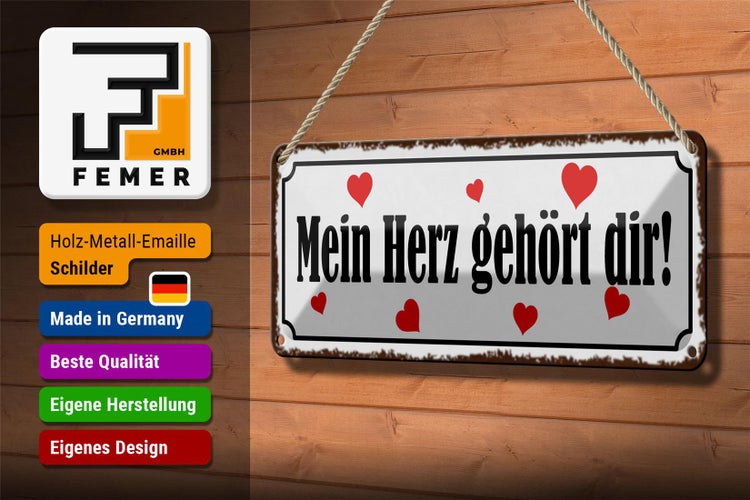 Blechschild Spruch 27x10cm mein Herz gehört dir Herz Dekoration