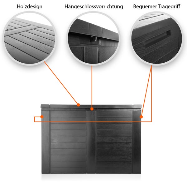 BigDean Aufbewahrungsbox Garten 170L mit Stecksystem aus Kunststoff – Auflagenbox wasserdicht für outdoor geeignet – Kissenbox im kompakten Design & Made in Europe
