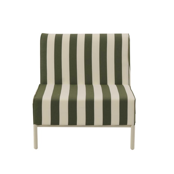 Grün-beige gestreifter Lounge-Sessel ohne Armlehnen mit Metallgestell, Mittelmodul für Garten-Sitzgruppen.