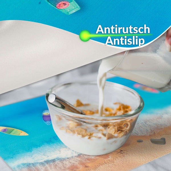 Tischset mit Antirutsch-Unterseite und Strandmotiv.