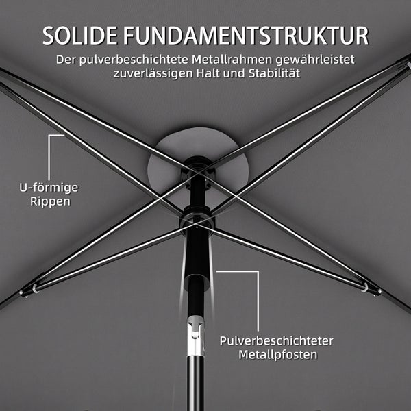 Sonnenschirmgestell mit pulverbeschichtetem Metallpfosten und U-förmigen Rippen für Stabilität und Halt.