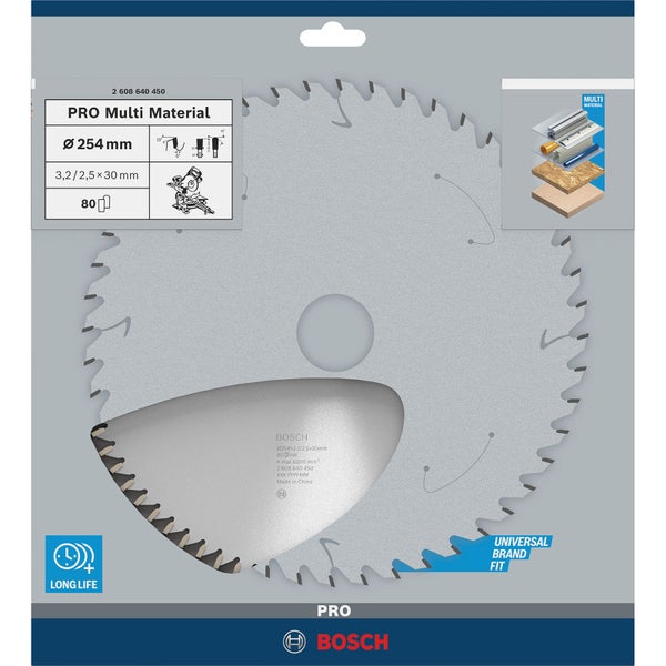 Bosch PRO Multi Material Kreissägeblatt 254 x 3,2 x 30 mm - 2608640450