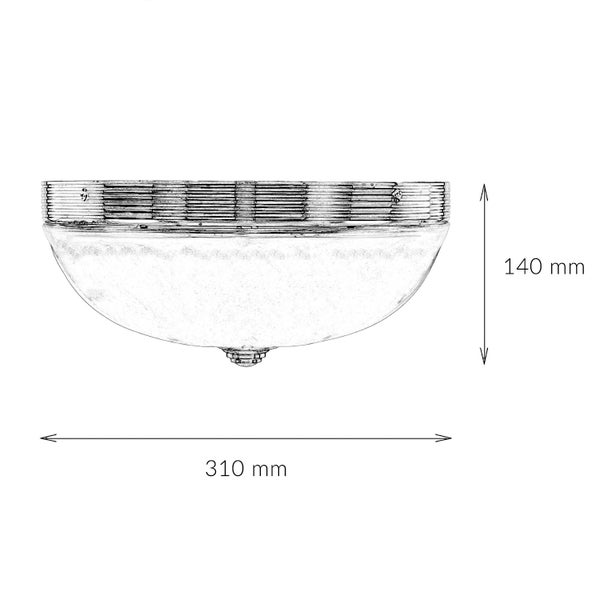 Technische Zeichnung einer Deckenleuchte mit den Maßen 310 mm Breite und 140 mm Höhe.