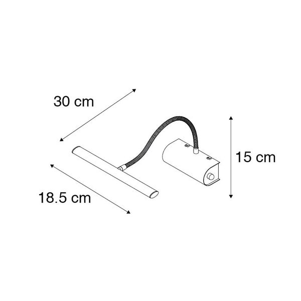 Technische Zeichnung einer Leuchte mit den Maßen 30 cm, 18,5 cm und 15 cm.