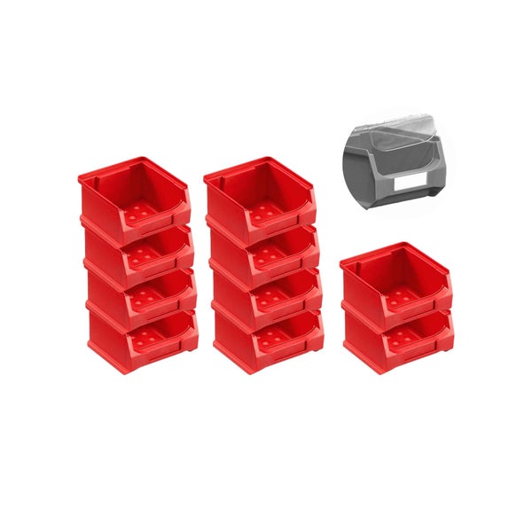 PROREGAL SparSet 10 x Rote Sichtlagerbox 1.0 Mit Abdeckung HxBxT 6 x 10 x 10 cm 0,4 Liter Sichtlagerbehälter Sichtlagerkasten