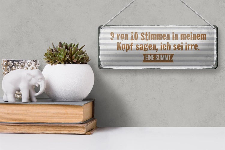 Blechschild Spruch 27x10 cm 9 von 10 Stimmen in meinem Kopf Dekoration