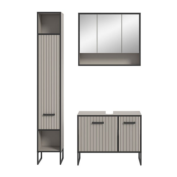 Bagno Badmöbelset 3 Teile hellgrau, cremefarben. 125 X 36 X 192 cm