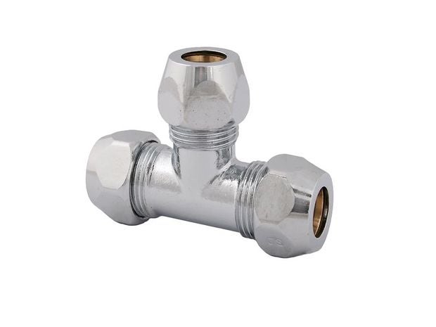 T-Stück Klemmverschraubung aus verchromtem Messing für Rohre