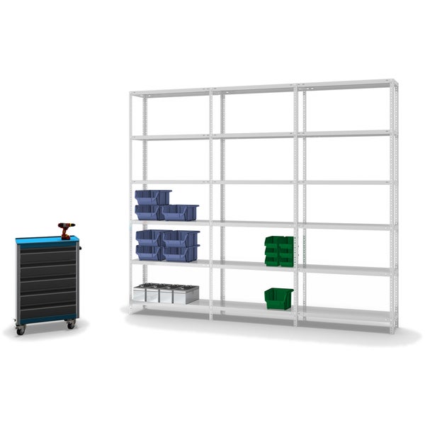PROREGAL Fachbodenregal Schraubsystem Light-Duty Grundregal HxBxT 250 x 100 x 30 cm 6 Ebenen Fachlast 125 kg Beidseitig Nutzbar Lichtgrau