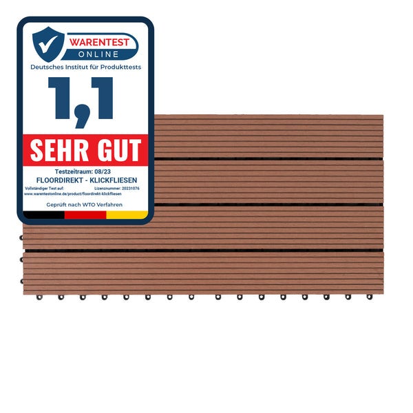 FLOORDIREKT WPC-Klickfliese Royal - Wetterbeständige Terrassenfliese - Hellbraun 30 x 60 cm
