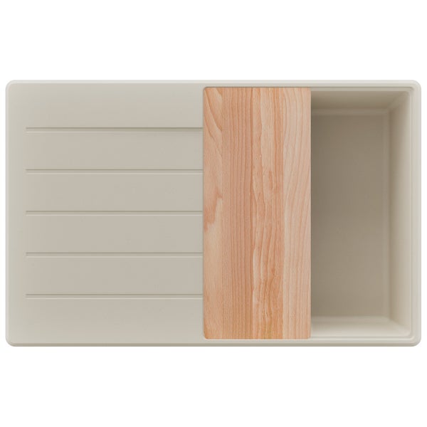 Spüle aus Verbundwerkstoff mit Schneidebrett aus Holz