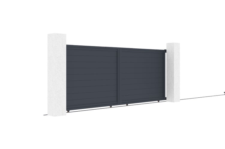 Schiebetor 4m EIGER H.160cm graues Aluminium + 2 Pfosten 20x20cm H.190cm