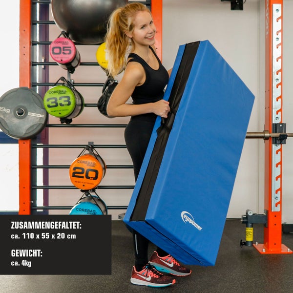 220x110 Klappbare Gymnastikmatte - 5cm dicke Turnmatte Blau Schwarz