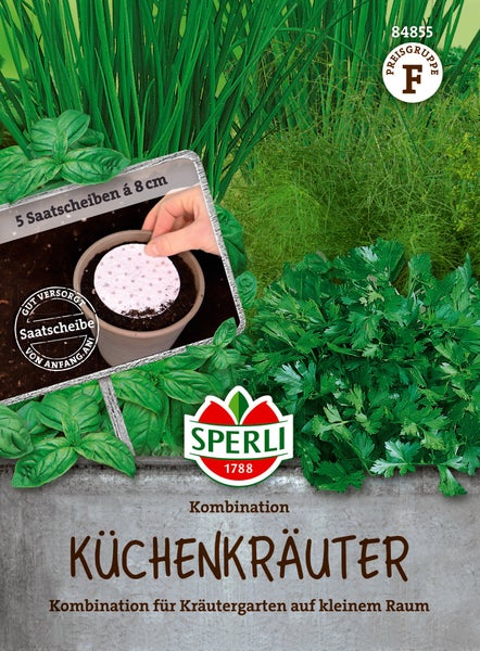Sperli Küchenkräuter Saatscheiben Kombination für den Kräutergarten, 5 Scheiben je 8 Zentimeter Durchmesser.