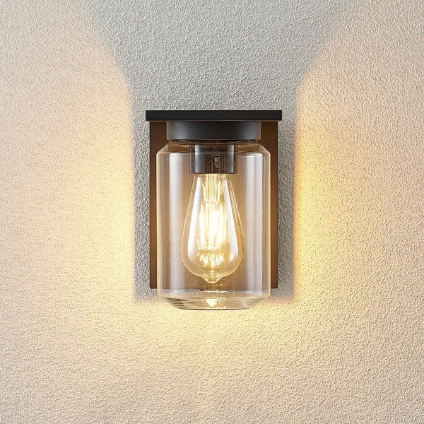 Lucande Wandlampe außen Aluminium Temperglas, Wandleuchte aussen Außenleuchte IP54 Außenlampe 1x E27 ohne Leuchtmittel Außenwandleuchten Garten
