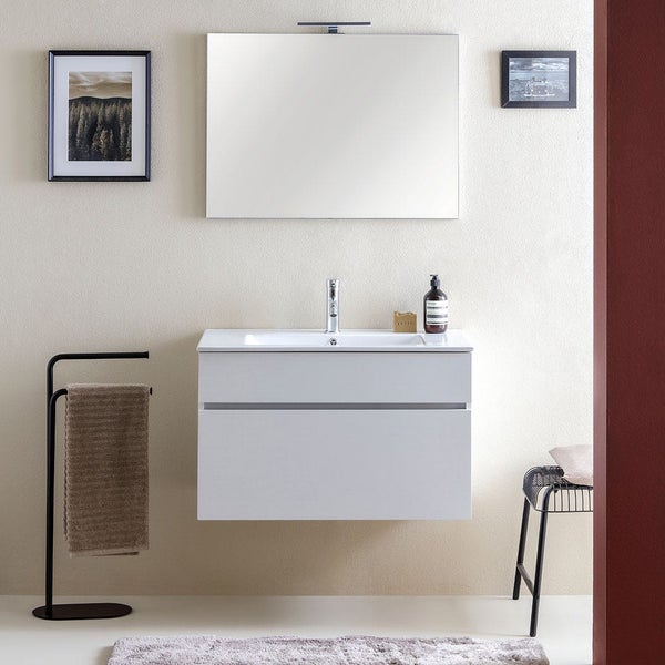 Badezimmermöbel-Set in Weiß mit Holzoptik, 80 x 46 cm  | Sole