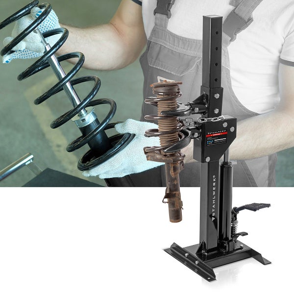 Stoßdämpfer mit Schraubfeder und Federspanner mit Fußpedal
