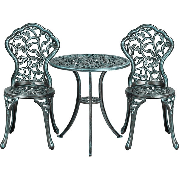 Gartengarnitur mit Tisch und zwei Stühlen aus Metall