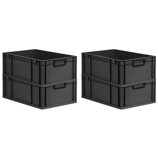 PROREGAL SuperSparSet 4x Eurobox NextGen Color, HxBxT 22x40x60cm, 44 Liter, Griffe schwarz geschlossen, Verstärkter Boden, Schwarz, Eurobehälter, Transportbox, Transportbehälter, Stapelbehälter