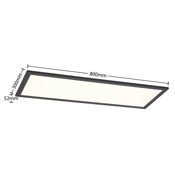 Rechteckiges LED-Panel mit schwarzem Rahmen, 800 Millimeter lang, 300 Millimeter breit und 52 Millimeter tief.