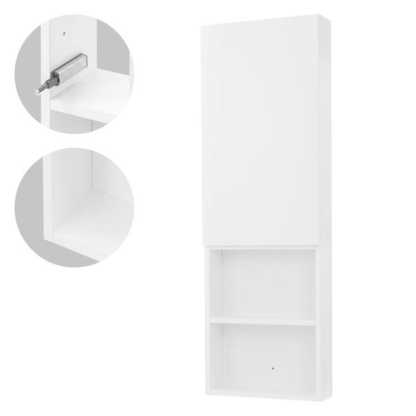 ML-Design Hochschrank Weiß, 35x110x14,5 cm, Badschrank hängend mit Tür & offenen Fächern, Badezimmerschrank schmal, Aufbewahrungsschrank für Bad, Hängeschrank 4 Ablagen, Badezimmermöbel Badmöbel Regal