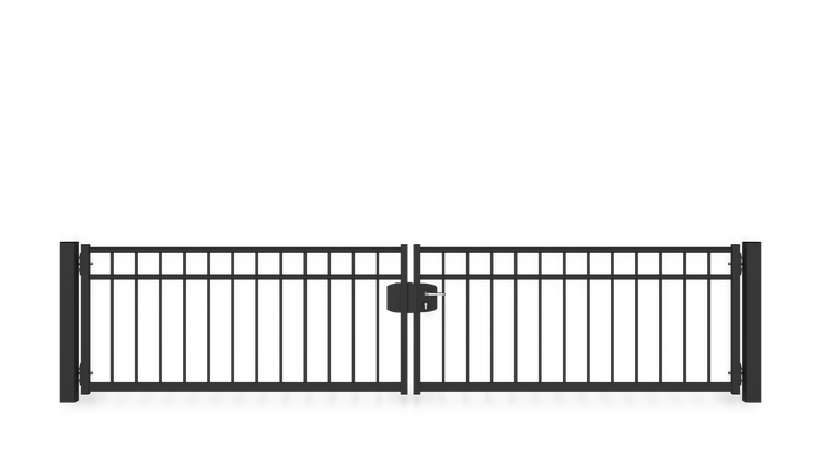 Gartentor ZAUNGURU BASIC-Line Oldenburg aus Metall, Höhe: 83cm, Breite: 388cm, 2-flügelig inkl. Pfosten, Schloss und Zubehör, Feuerverzinkt und zusätzlich in RAL 7016 Anthrazitgrau pulverbeschichtet