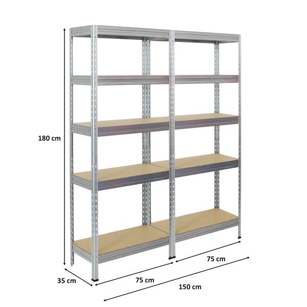 PROREGAL Mega Deal 2x Schwerlastregal Rivet HxBxT 180 x 75 x 35 cm Fachlast 150 kg Verzinkt
