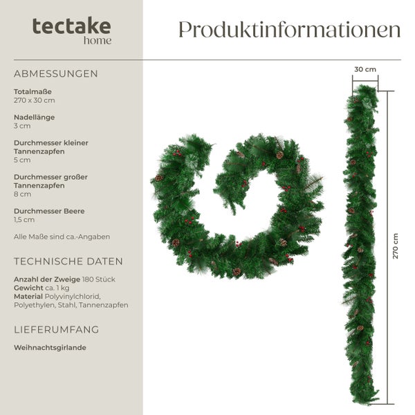 Weihnachtsgirlande mit Tannenzapfen und Beeren von tectake home
