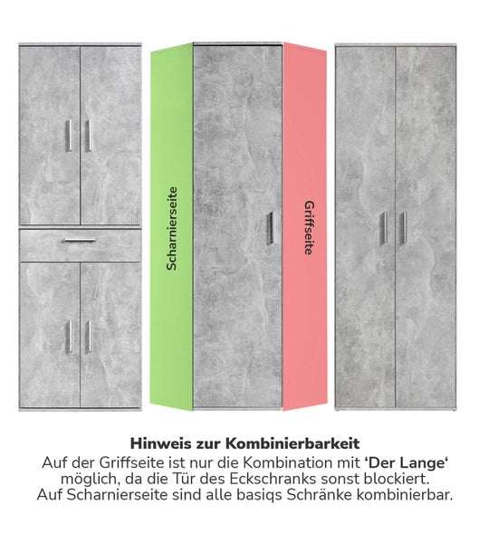 mokebo Eckschrank in Grau 'Der Lange', Schrank, Aufbewahrungsschrank oder Mehrzweckschrank