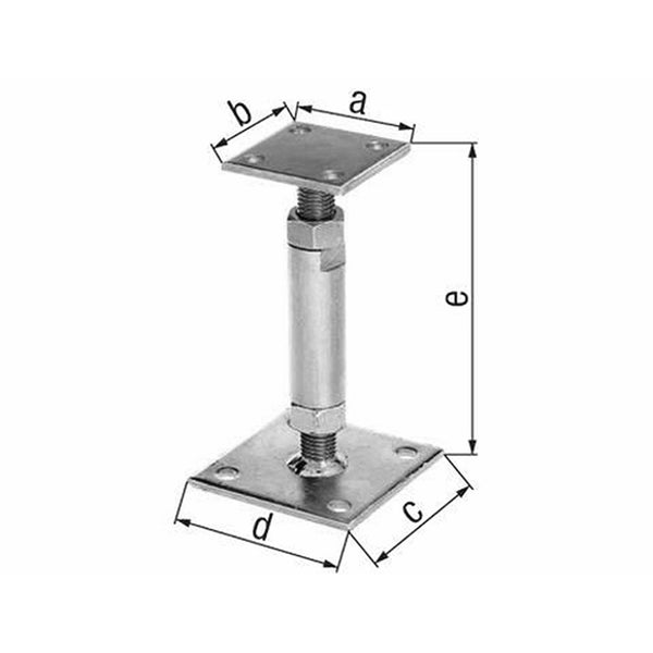 Verstellbarer Stützenfuß mit Maßangaben