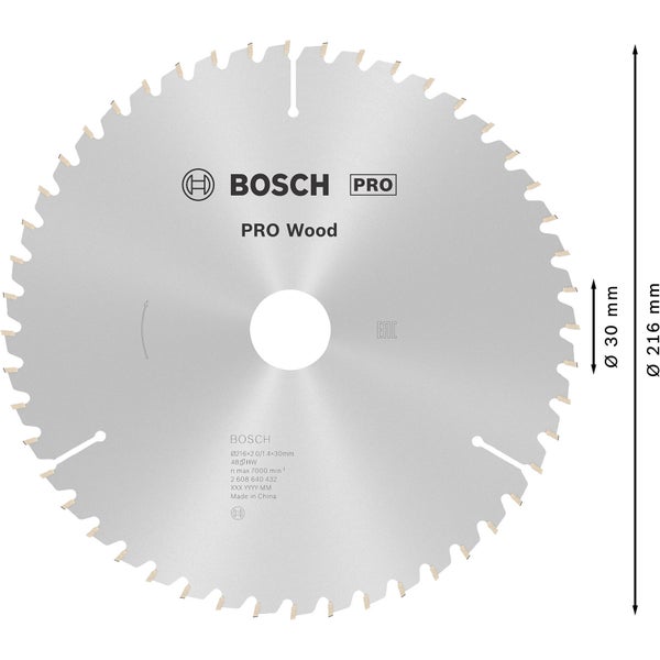 Bosch PRO Wood Kreissägeblatt 216 x 2 x 30 mm - 2608640432