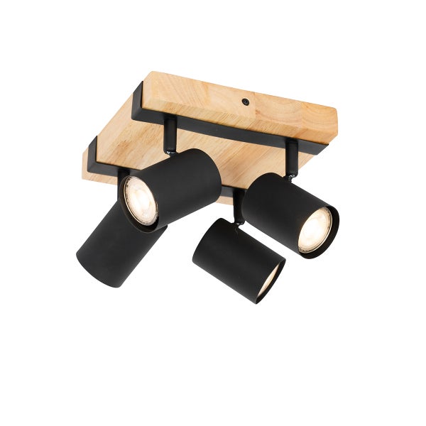 Dreiflammiger Deckenstrahler aus Holz und Metall in moderner Optik