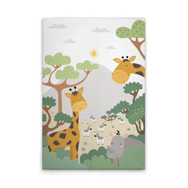 Leinwandbild mit Safari-Tiermotiv, inklusive Giraffen, Zebras und einem Nashorn