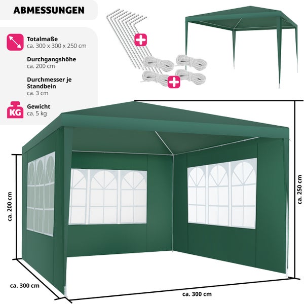 Pavillon tectake Baraban inklusive Spannseile und Heringe 3 x 3 m grün