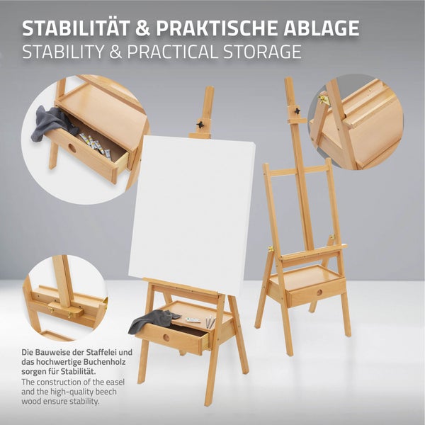ECD Germany Staffelei XXL mit Schublade, Atelierstaffelei