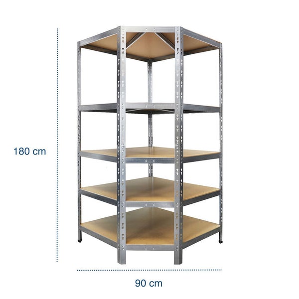 FLOORDIREKT Eckregal - Hohe Traglast - Viel Stauraum - Individuell einsetzbar - Verzinkt - 180 x 90 x 42 x 60 cm