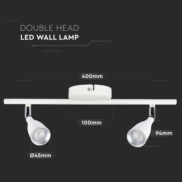 V-TAC VT-810-W-N - LED-Wandleuchten mit Doppelkopf - IP20 - Weiß - 9W - 840 Lumen - 3000K