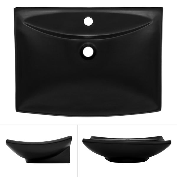 ML-Design Waschbecken aus Keramik in Schwarz Matt, 61x45,5x18,5 cm, Aufsatzwaschbecken mit Überlauf und Hahnloch, Moderne Waschtisch, Waschschale Waschplatz Handwaschbecken, für Badezimmer/Gäste-WC
