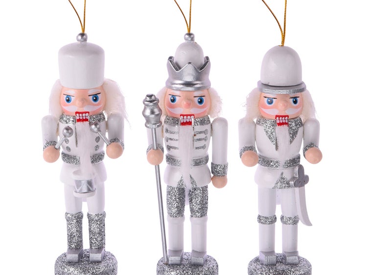 LAALU Satz von 3 Dekorationen Nussknacker Silber Mix 12,5 cm