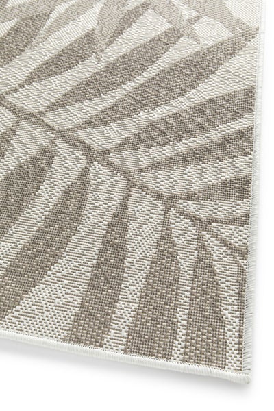 Beige-weißer flachgewebter Teppich mit Palmenblatt-Muster für innen und außen