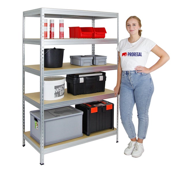 PROREGAL Schwerlastregal Rivet HxBxT 180 x 120 x 60 cm Fachlast 250 kg Innovatives Stecksystem Verzinkt