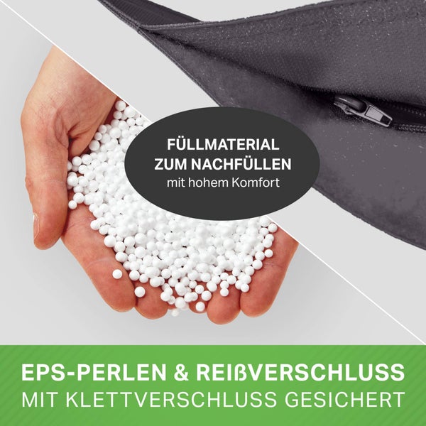 Green Bean 2er Set XXL Sitzsack inkl. Pouf fertig befüllt mit EPS-Perlen - Riesensitzsack 140x180 Lounge Sitz-Kissen Bean-Bag Chair  - Anthrazit