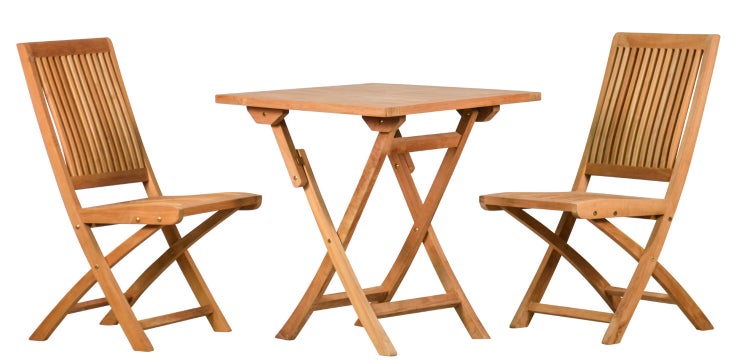 Gartentischgruppe mit zwei Stühlen aus Holz