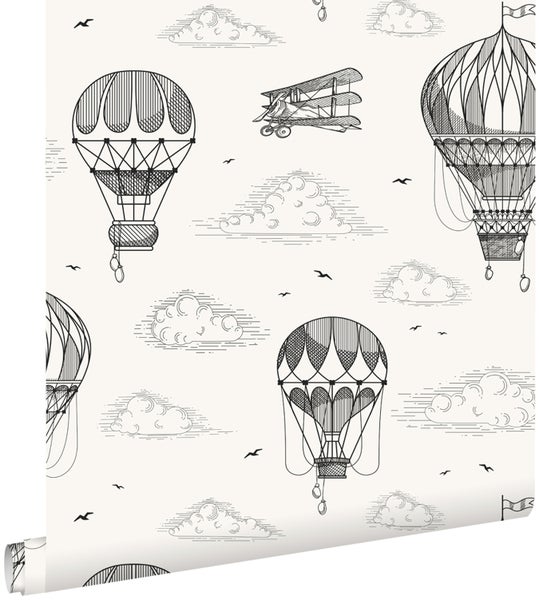 ESTAhome Tapete Luftballons Schwarz-Weiß - 50 x 900 cm - 139715
