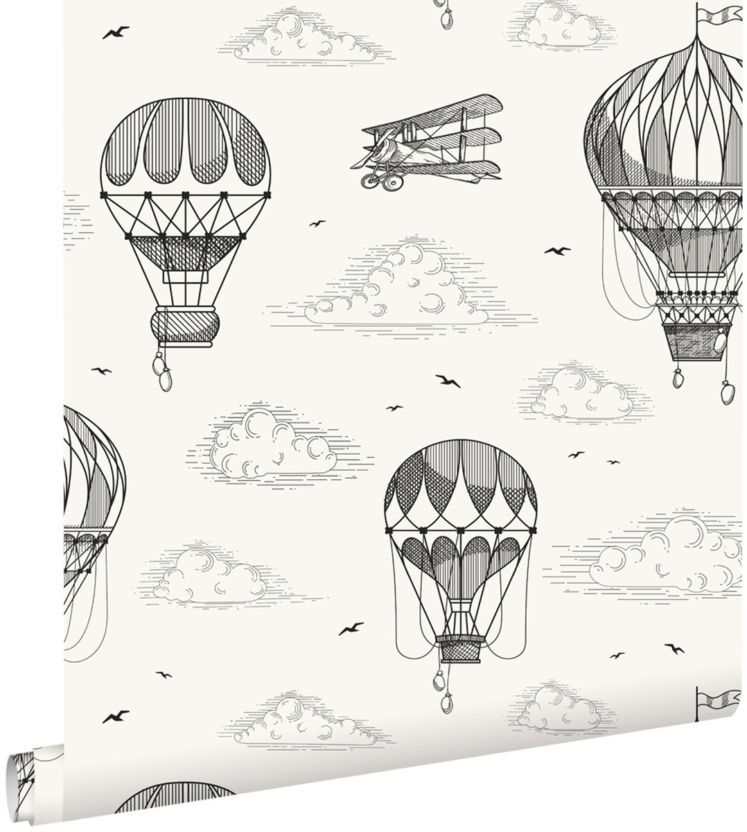 ESTAhome Tapete Luftballons Schwarz-Weiß - 50 x 900 cm - 139715