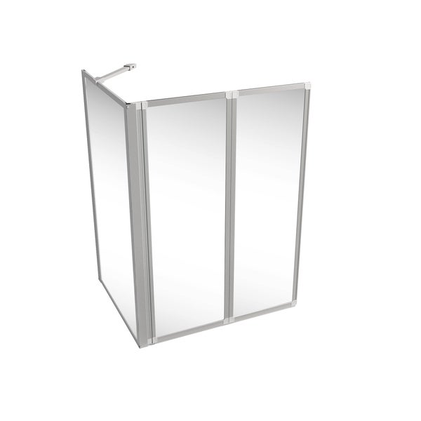 Eckdusche mit Klarglas und silberfarbenen Rahmen